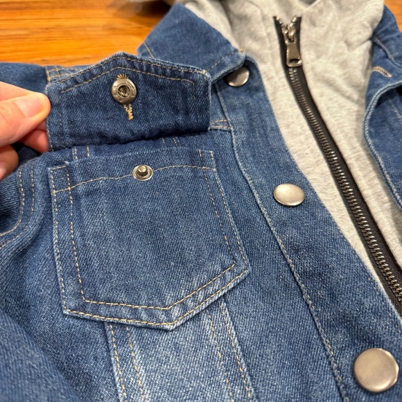 Kids Grandwish Hooded Mixed Fabric Jean Jacket Size 8 - Picture 4 of 6